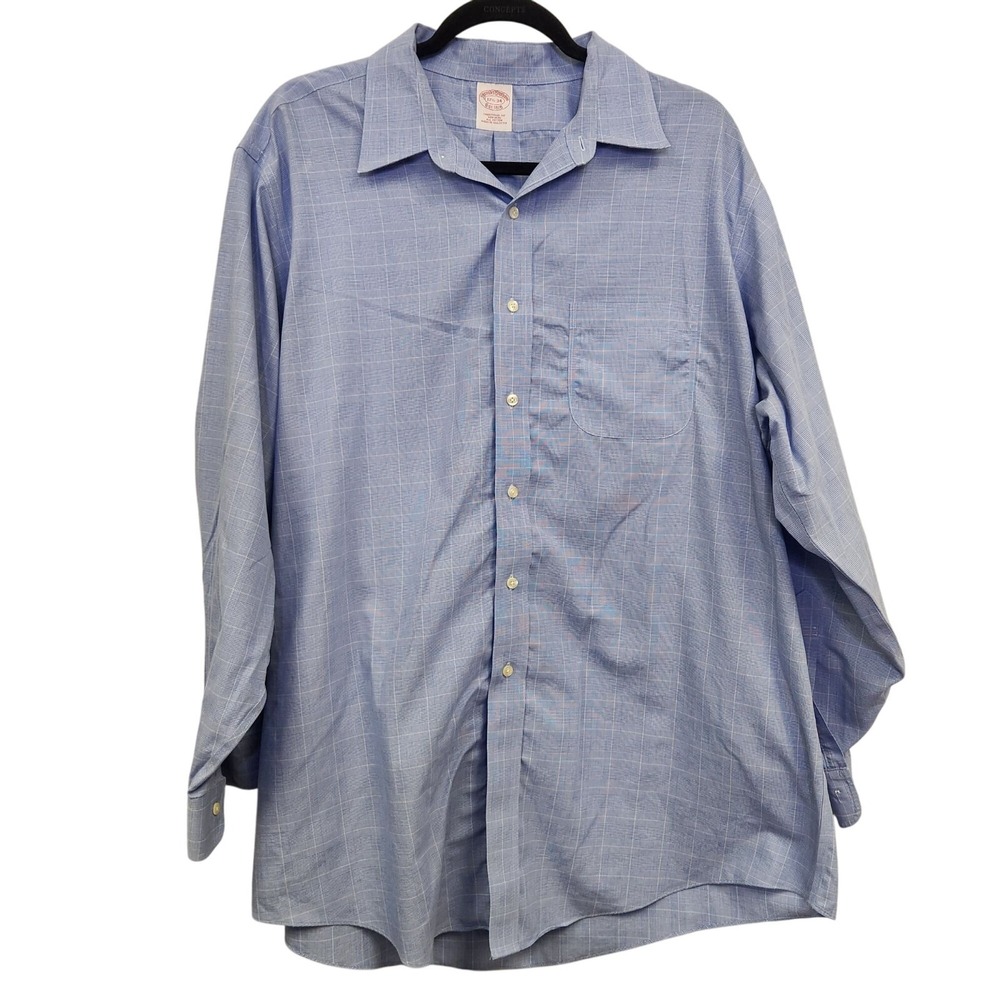 Mens Brooks Brothers Blue & White Checkered‎ Button-Down Shirt 17.5
